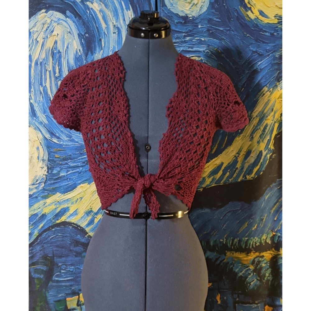 Crochet Knitted Front Tie Crop Top